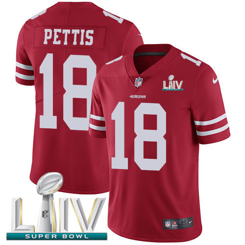 San Francisco 49ers Nike #18 Dante Pettis Red Super Bowl LIV 2020 Team Color Men Stitched NFL Vapor Untouchable Limited Jersey